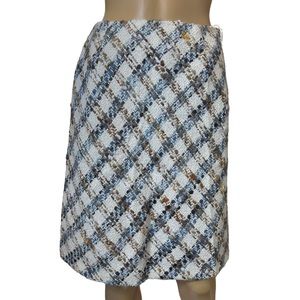 Talbots Made of Italian Womens A-Line Skirt Size 4 White Blue Wool High Rise